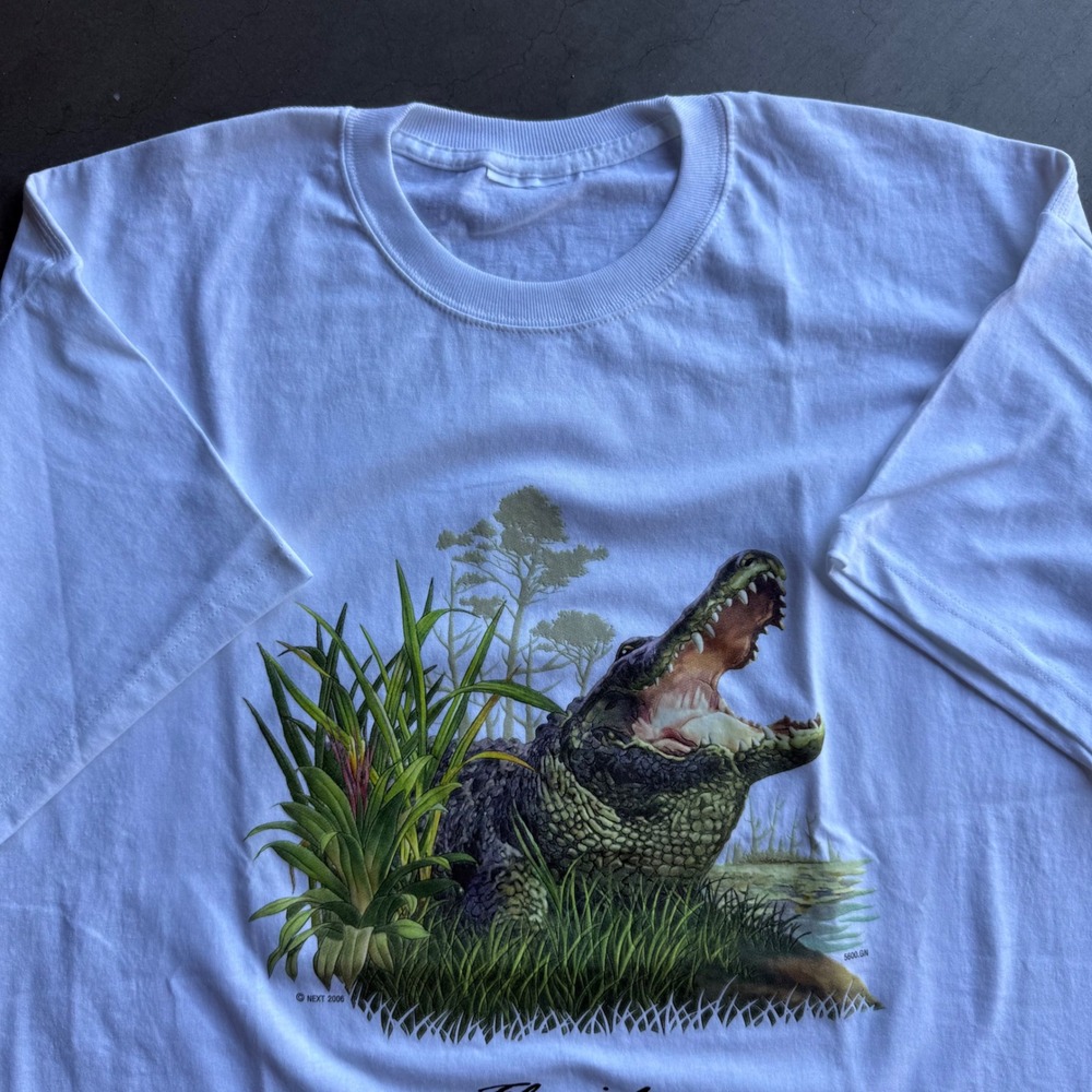 Vintage 2006 Florida Alligator Nature Graphic T-Shirt White Crewneck Y2K Large